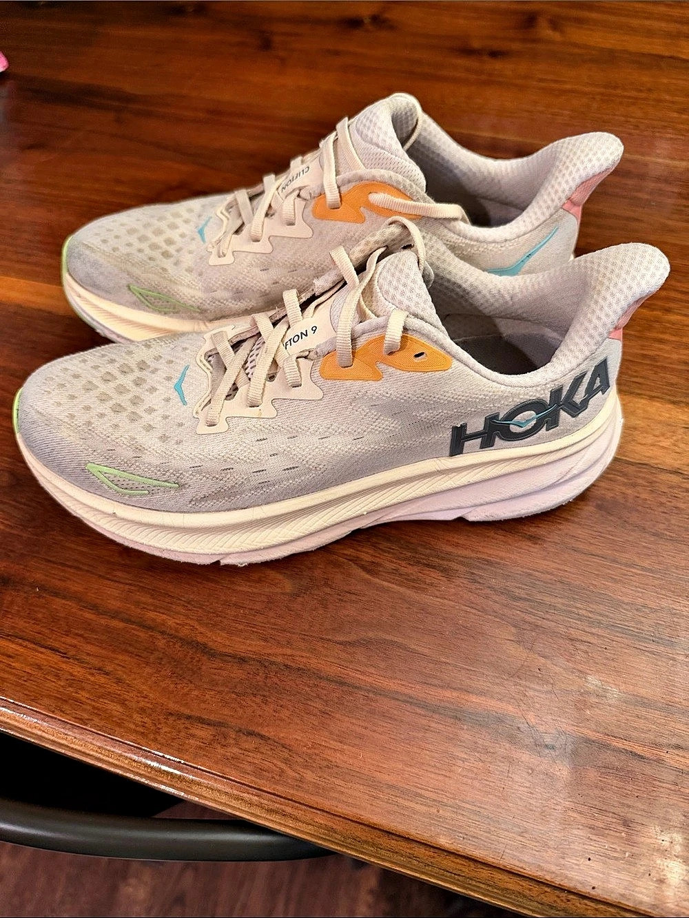 HOKA Clifton 9 Athletic Shoes Pink & Gray US 10B